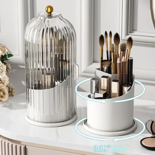Porte-brosse 360 ° de maquillage rotatif avec couvercle – Image 4